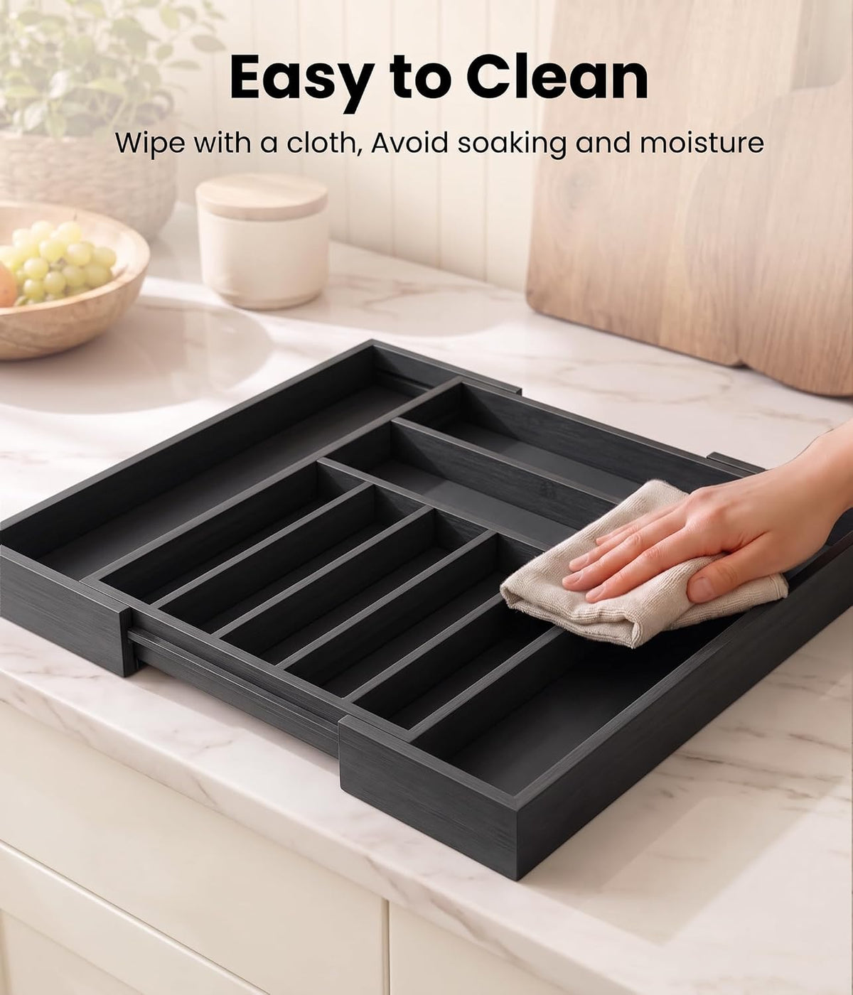 Expandable Bamboo Silverware Organizer, Kitchen Utensil Drawer Organizer