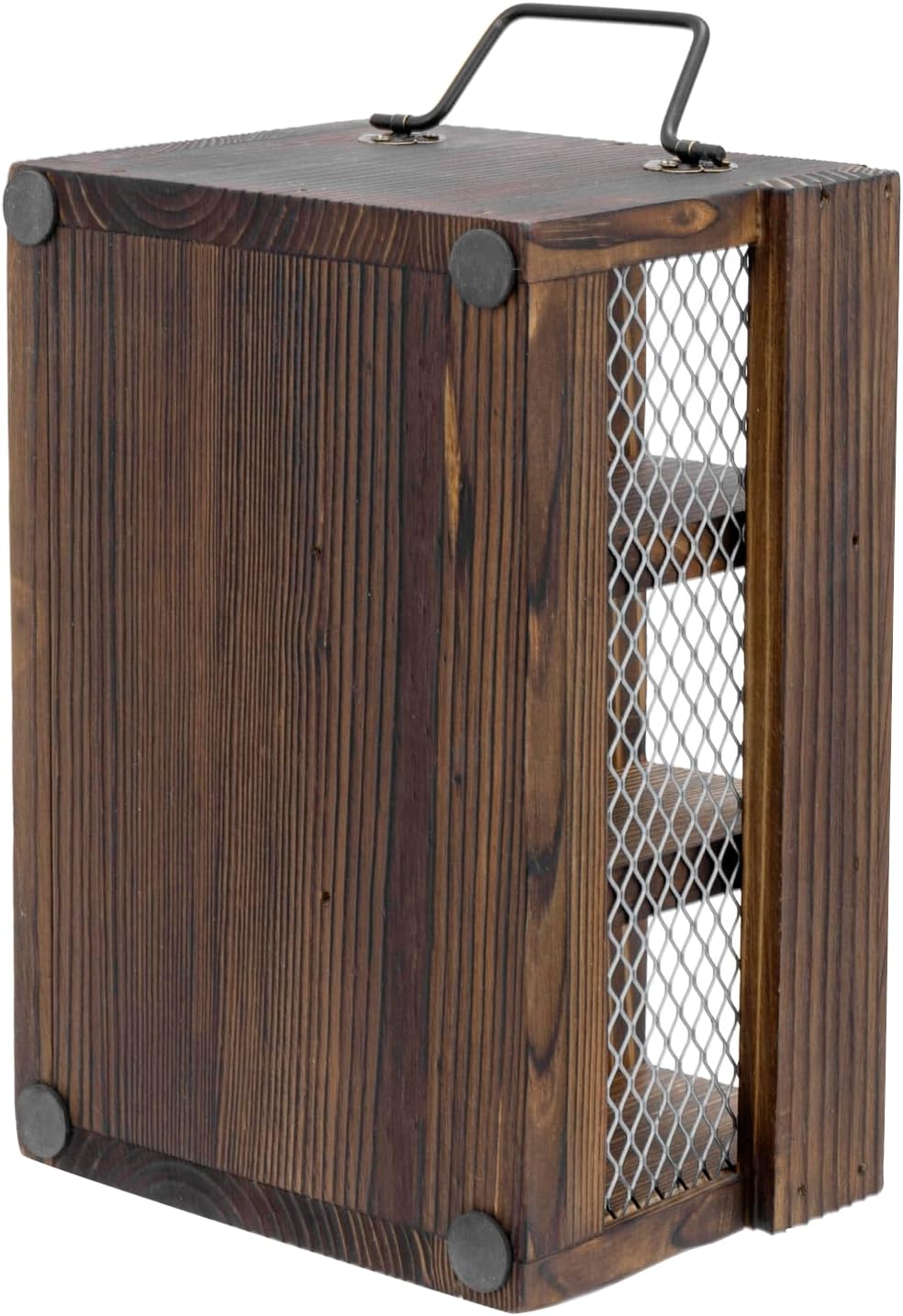 MyGift Rustic Brown Wood Utensil & Napkin Caddy with Black Metal Handles