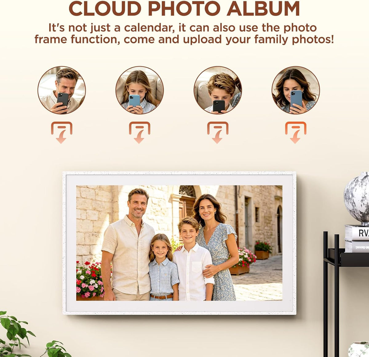 15.6" Digital Calendar, Smart Family Planner, Snow Speckle White