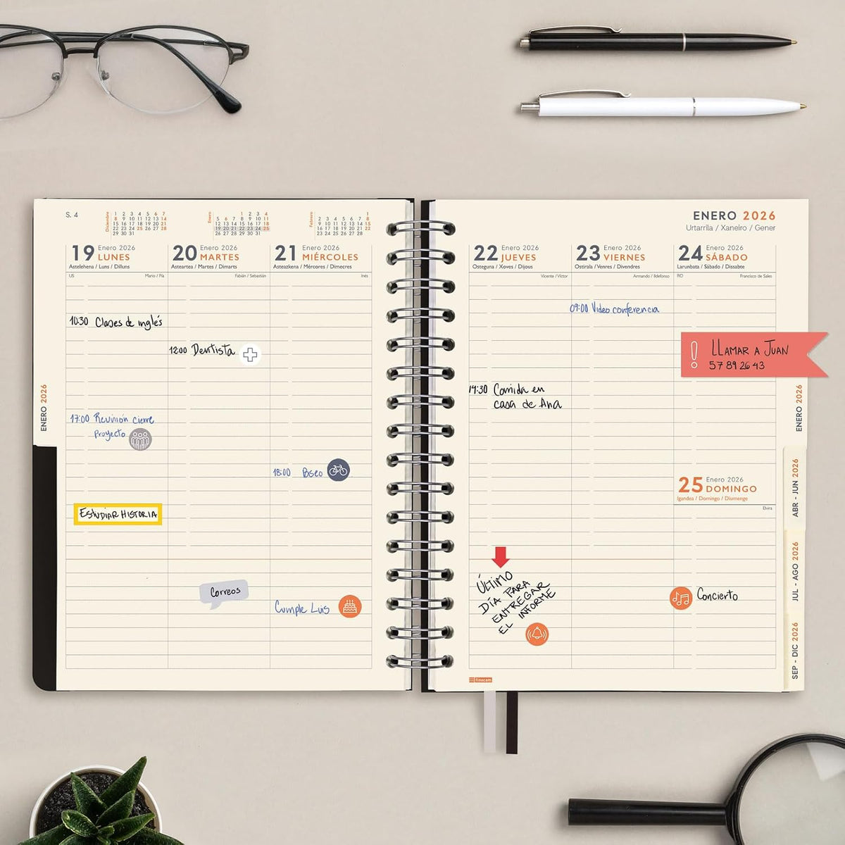 Finocam - Tempus Agenda 16 Months 2025 2026 Week View Vertical September 2025 - December 2026 (16 months) Black Spanish