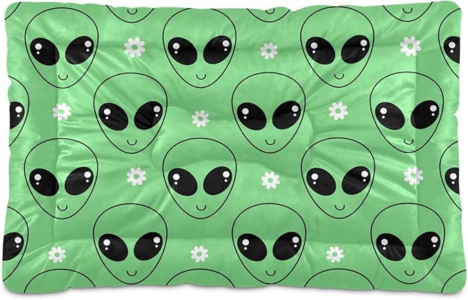 Pet Bed Green Alien Cartoons Daisy Flower Dog Bed Mat Absorbing Non Slip Pad Pet Sleeping Mat for Small, Medium, and Large Dogs Puppy Cat 36 in x 24 in