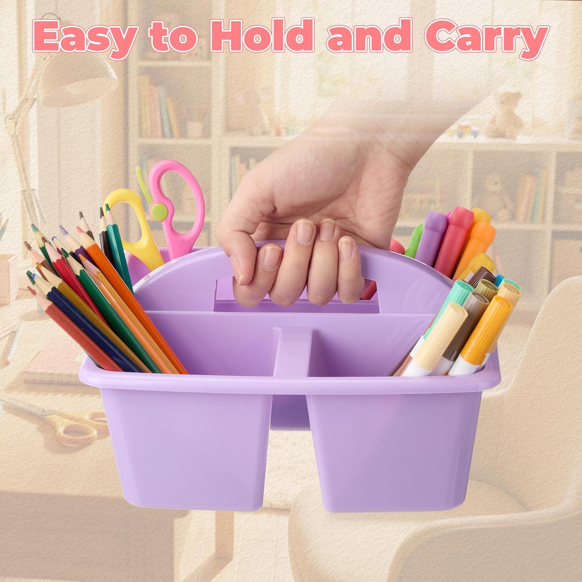 Kathfly 12 Pack Classroom Caddy Organizer with Handle Bulk, Purple Pink