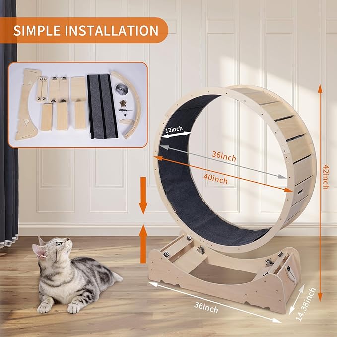 Large Cat Exercise Wheel 40 Inch Treadmill Exerciser for Indoor Cats Love Kitty Running Toy Walking Training for Fitness Weight Loss Device Suitable for Most Cats Physical Exercise Activity