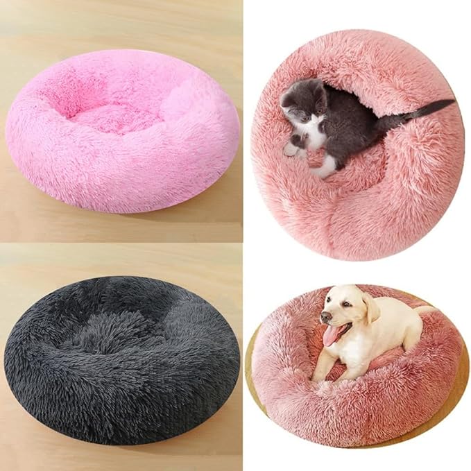 Calming Donut Dog & Cat Bed, 36 Inch Round Fluffy Dog Beds for Small Medium Large Dogs and Cats Anti-Anxiety, Puppy Bed, Washable Round Cozy Soft Pet Bed (Multi Color)