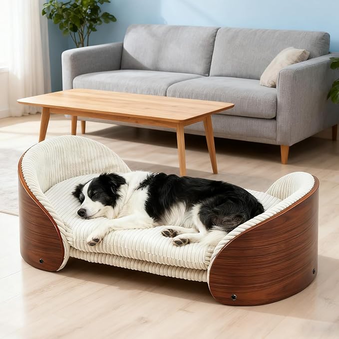 Luxury Elevated Dog Sofa, Ultra-Soft Crystal Velvet Pet Bed for Small/Medium Dogs, with Waterproof & Removable Washable Cover and Non-Slip Base, Supports Pets up to 44 lbs, Double-Sided Backrest, M