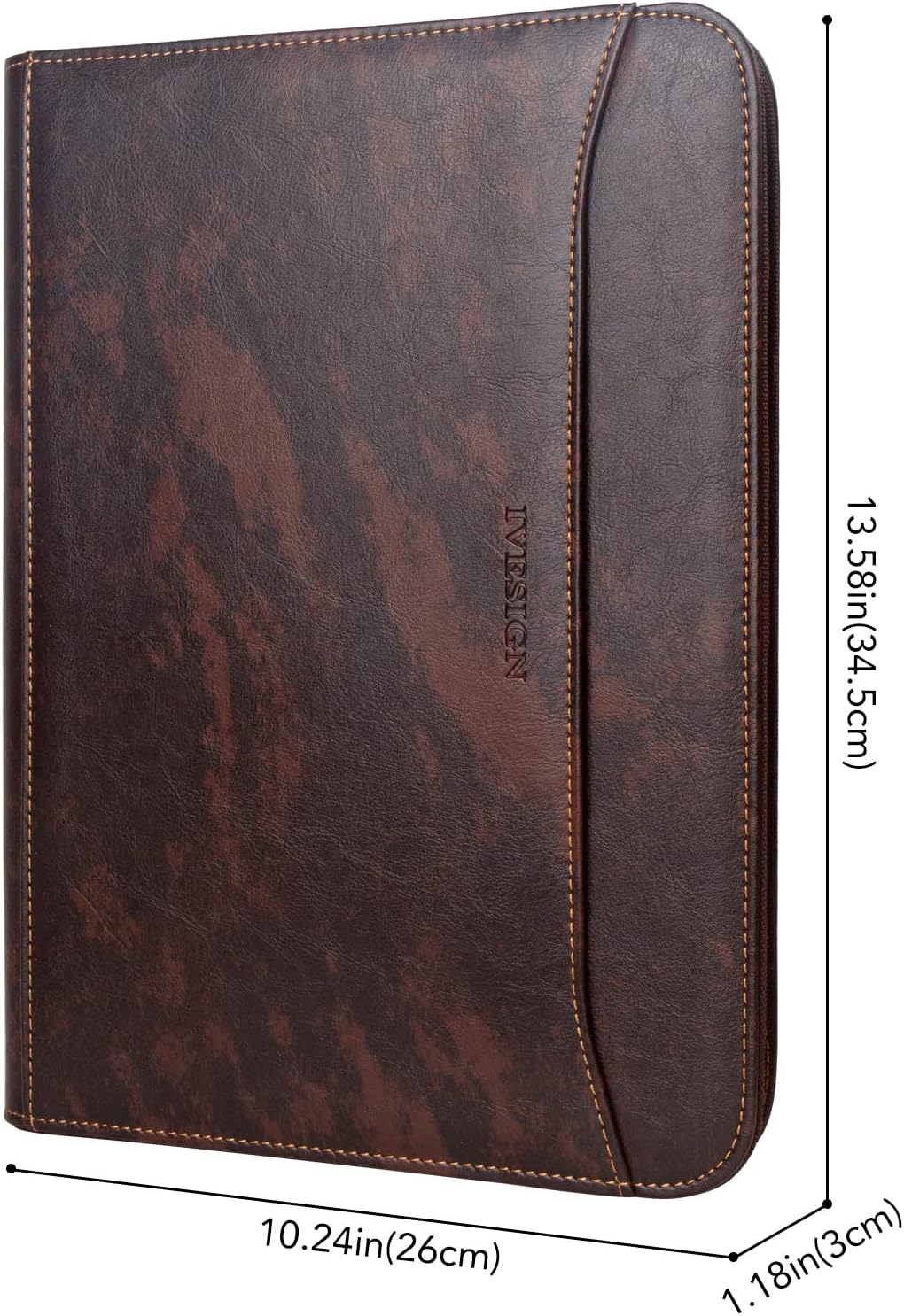 Zippered Padfolio for Women & Men Resume Portfolio Folder Vegan Leather Business Organizer Planner,with Writing Pad Interior 10.1 Inch Tablet Sleeve Dark Brown