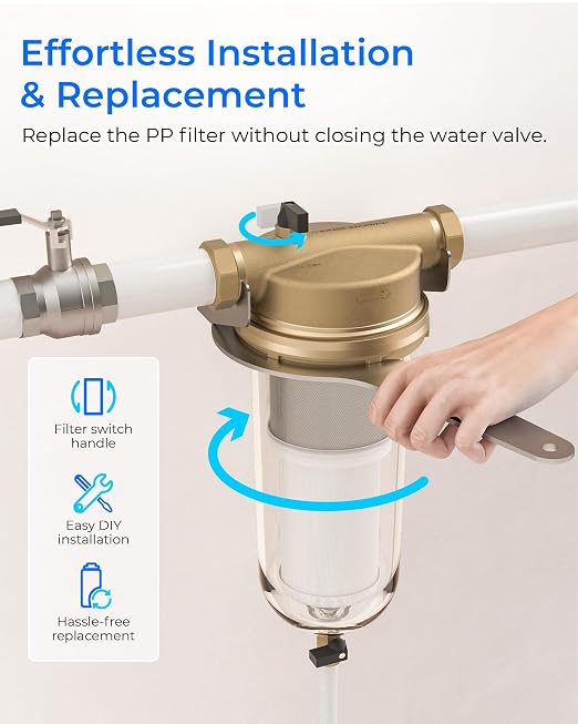 Waterdrop Mega Spin Down Sediment Filter, Reusable Whole House Water Filter