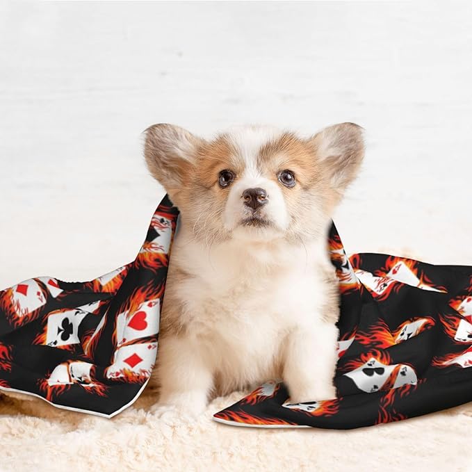 Reversible Pet Blanket for Easy Cleaning Maintenance, Poker Playing Cards, Double Sided Plush Dot Design Means Double Use Between Washes for Convenience