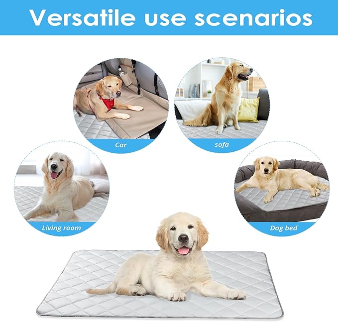 Langsprit Dog Cooling Mat, Washable Dogs Cats Pet Non-Toxic Cooling Pads Summer Sleeping Kennel Mats，Pet Self Cool Ice Blanket for Indoor & Outdoor Dog Beach Essentials Light Gray Large