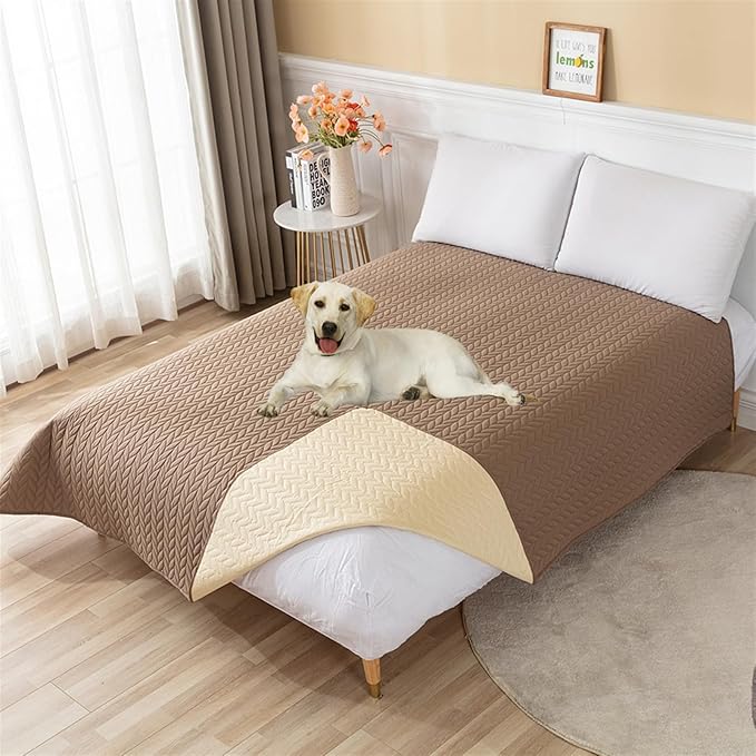 GIBZ Waterproof Dog Bed Cover Anti Slip Pet Furniture Protector Washable Blanket Large Soft Quilted Mat, Brown, 170x210cm