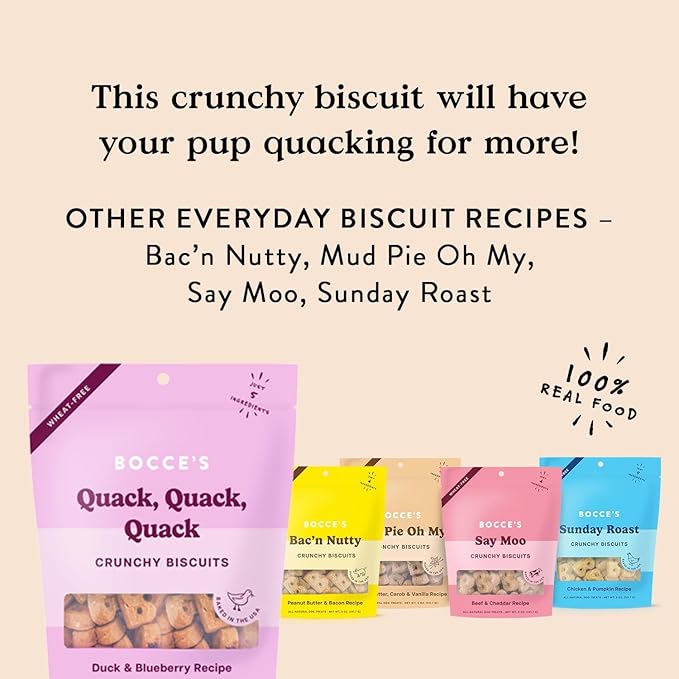 Bocce's Bakery PB & Banana Cookie + Quack Quack Quack Biscuit Dog Treat Bundle – Natural, Wheat-Free Biscuits and Soft & Chewy Cookies Made with Real Ingredients & Baked in The USA – 2 Pack Bundle