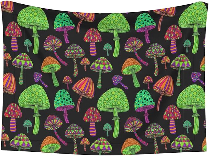 Double Sided Plush Pet Blanket with Cozy Dot Texture and Smooth Reverse, Trippy Mushrooms, Reversible Throw for Dogs Cats on Couches Beds Crates