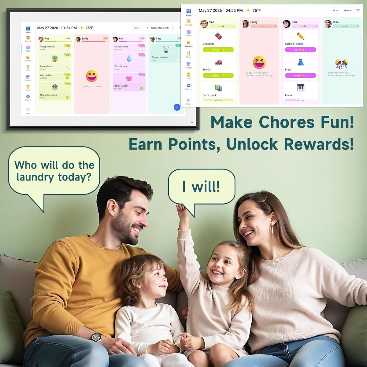21.5" Digital Calendar with Chore Rewards, Touchscreen & Photo Frame