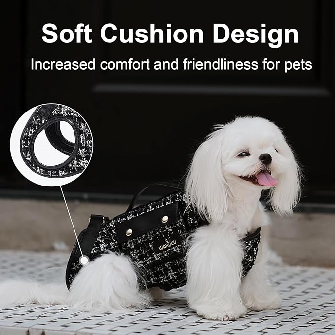 Dog Lift Harness Dog Carrier Dog VES Harness Adjustable Dog Leash with Small Puppy Treat Bag（Black,XS）
