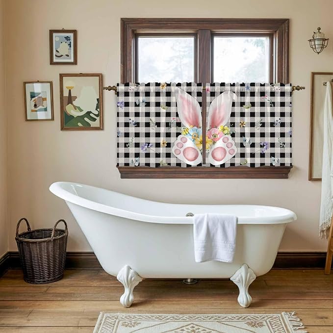 Easter Kitchen Tier Curtains 36 Inch Long 2 Panel Set, Rod Pocket Half Window