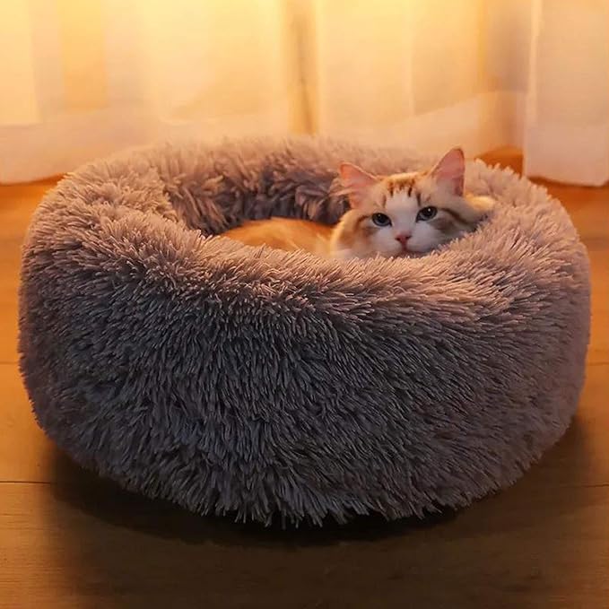Warming Round Dog Bed for Small, Medium and Large Dogs & Cats, Short & Long Plush Pet Bed, Luxurious Faux Fur Donut Cuddler, Bolster Pet Bed & Sofa, Machine Washable 80CM 32Inch