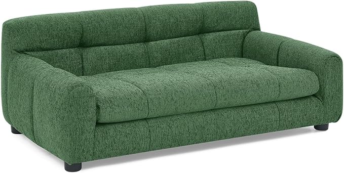 38" Pet Sofa Couch for Small and Medium Dogs, Soft Foam Cushion Dog Couch with Backrest & Armrests, Short Leg Stable Design, Durable Linen Fabric Pet Bed, Modern Style