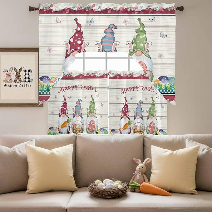 Swag Valance Curtains, Happy Easter Gnomes