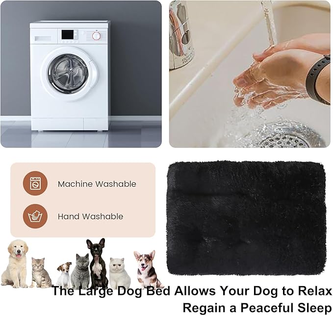 Dog Crate Mat, Dog Bed for Large Dogs, Comfy Fluffy Kennel Pad Anti-Slip for Dog beds & Furniture, Quilted Dog Bed for Pets for Medium/Small Dogs Cats (Color : Black, Size : 30x21)