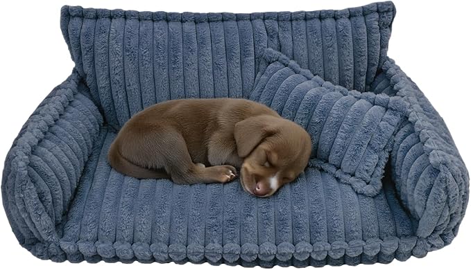 Pet Couch Calming Bed, Pet Couch with Removable Washable Cover, Plush Pets Sofa for Indoor Use, Supportive Orthopedic Dog Bed (Blue)