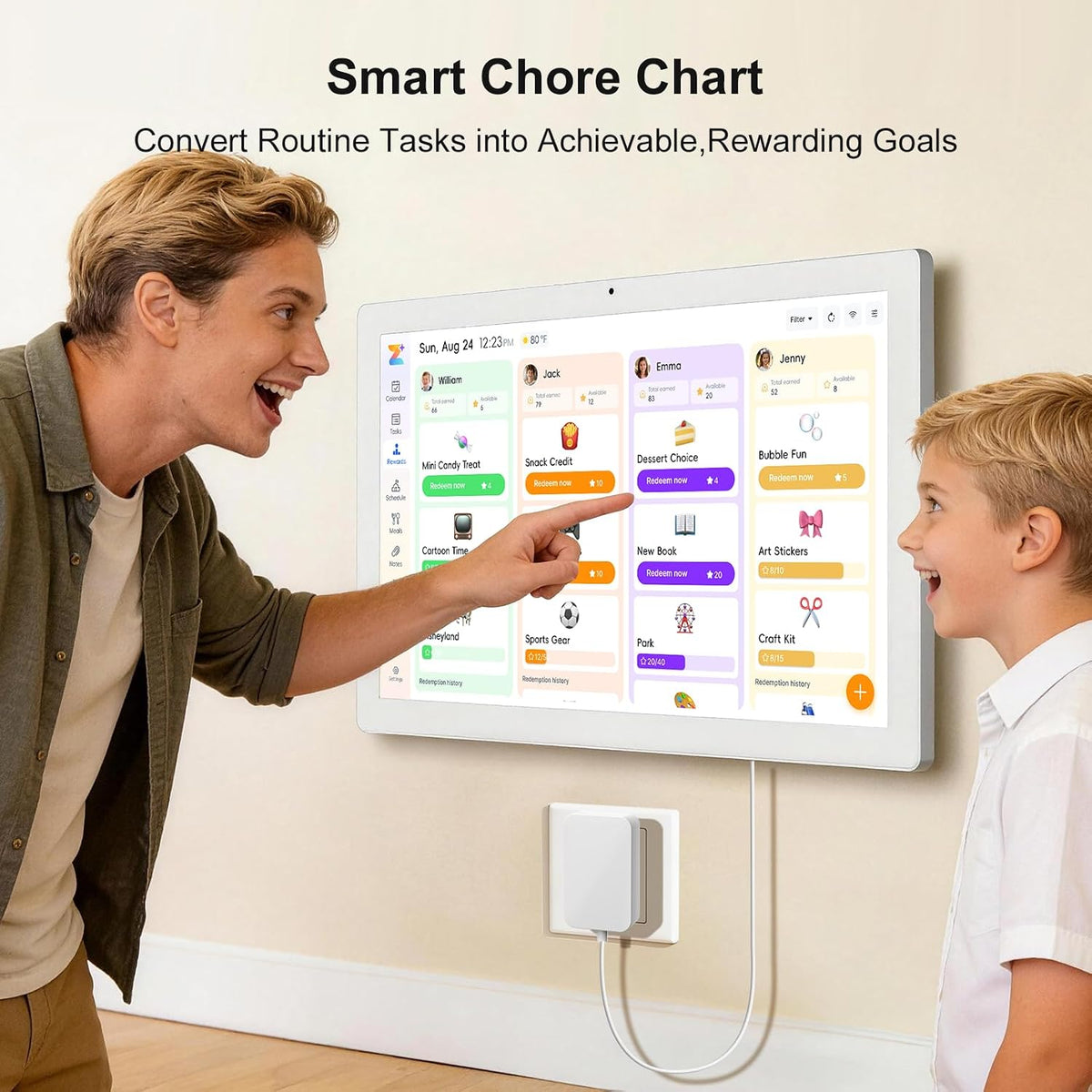 32 Inch Smart Digital Wall Calendar for Family, White