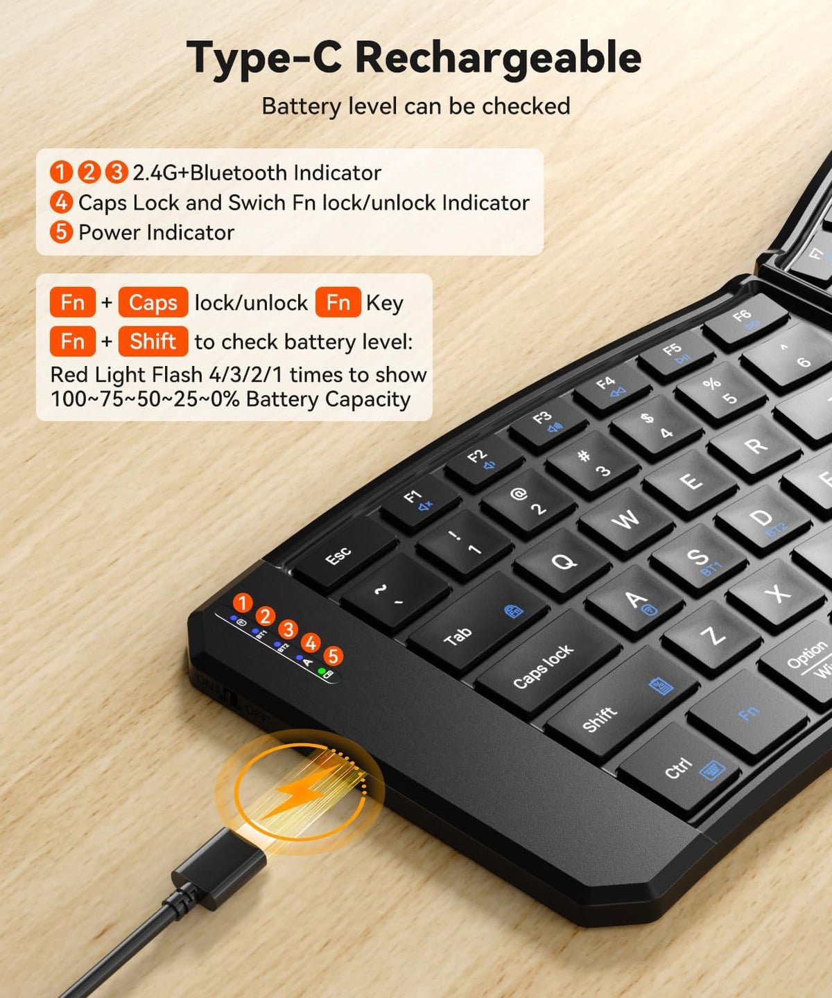 Ergonomic Foldable Keyboard, 3-Device Dual Mode 2.4G & Bluetooth