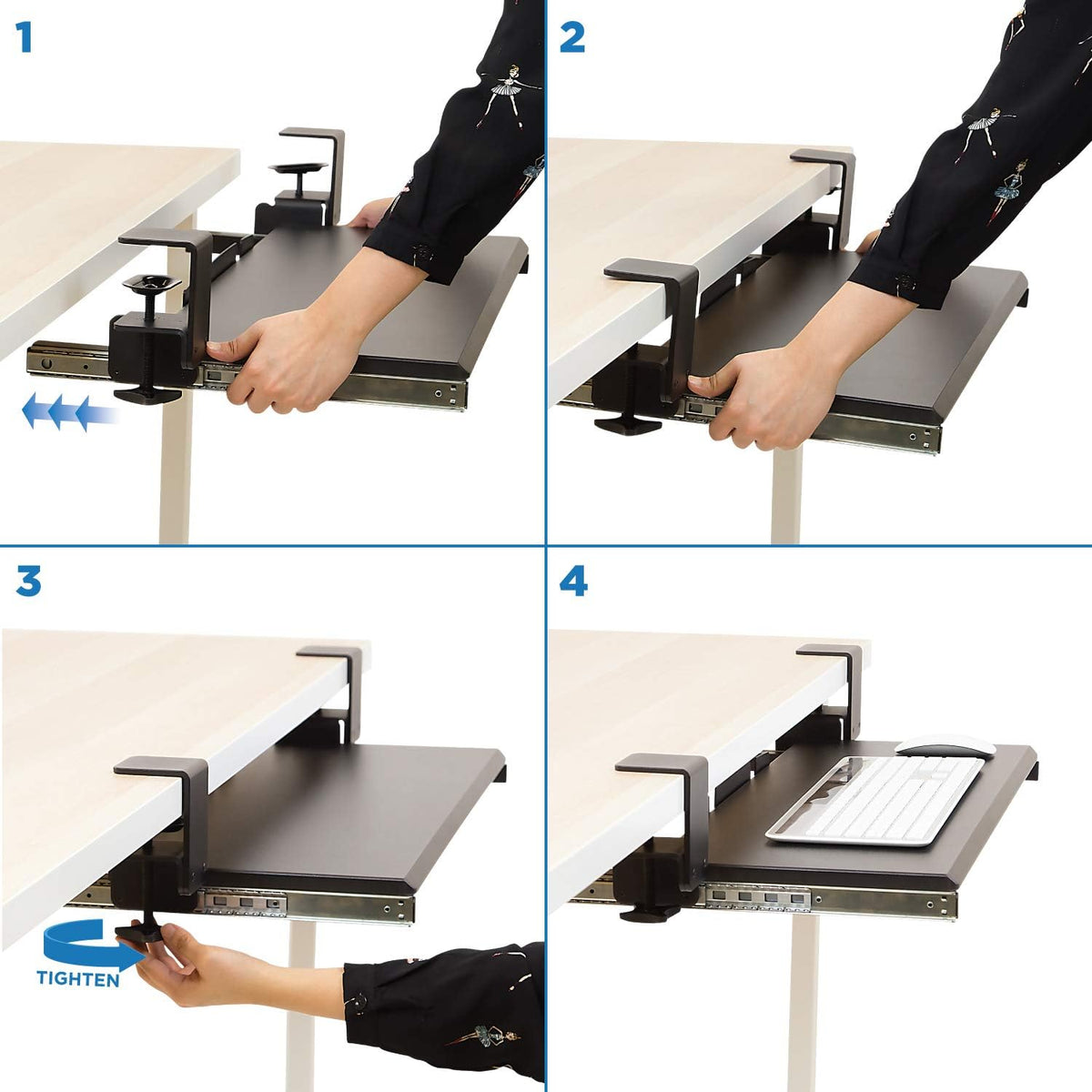 Mount-It! Clamp-On Under Desk Keyboard Tray, No-Drill, Fits Desks to 2.2 in