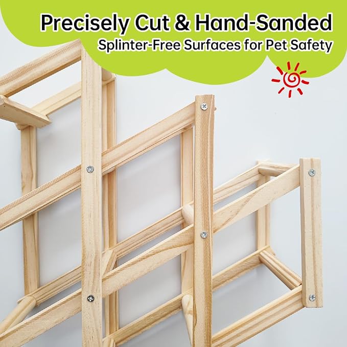Wooden Rat Climbing Toys for Pet Rats - Natural Cage Accessories,Climbing Ladder,Hanging Enrichment Toys for Fancy Rats,Fun & Safe Play & Chew Activities,M