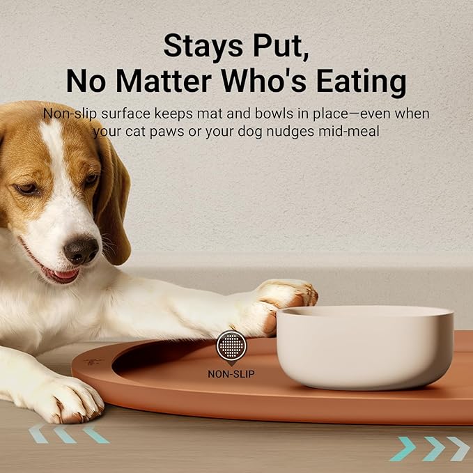 DownyPaws Dog Food Mats for Floors Waterproof, BPA Free Silicone Dog Bowl Mat, Non-Slip Pet Feeding Mat with High Raised Edge, Cat Placemat for Messy Drinkers, 24"×17", Coral