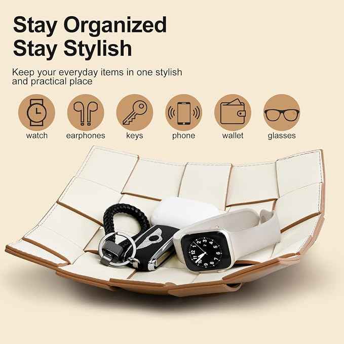 Valet Tray PU Leather Key Bowl for Men Women Entryway Table Nightstand Catchall