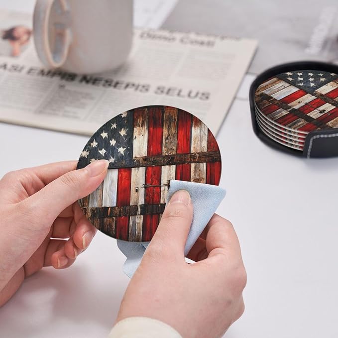 Rustic Barn Door Vintage American Flag Coasters
