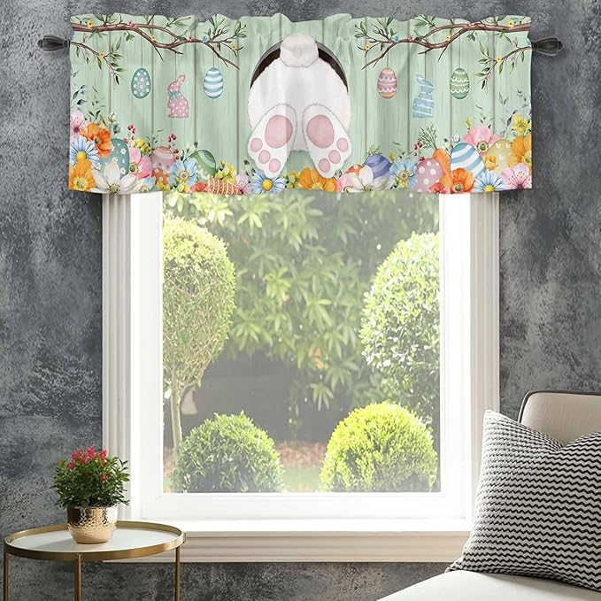 Easter Curtain Valances for Windows, Kitchen Valance Window Treatment, Spring