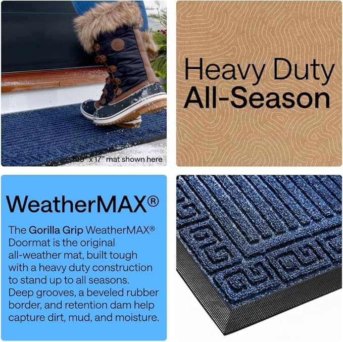 GORILLA GRIP 100% Waterproof All-Season WeatherMAX Doormat 35x23, US Designed