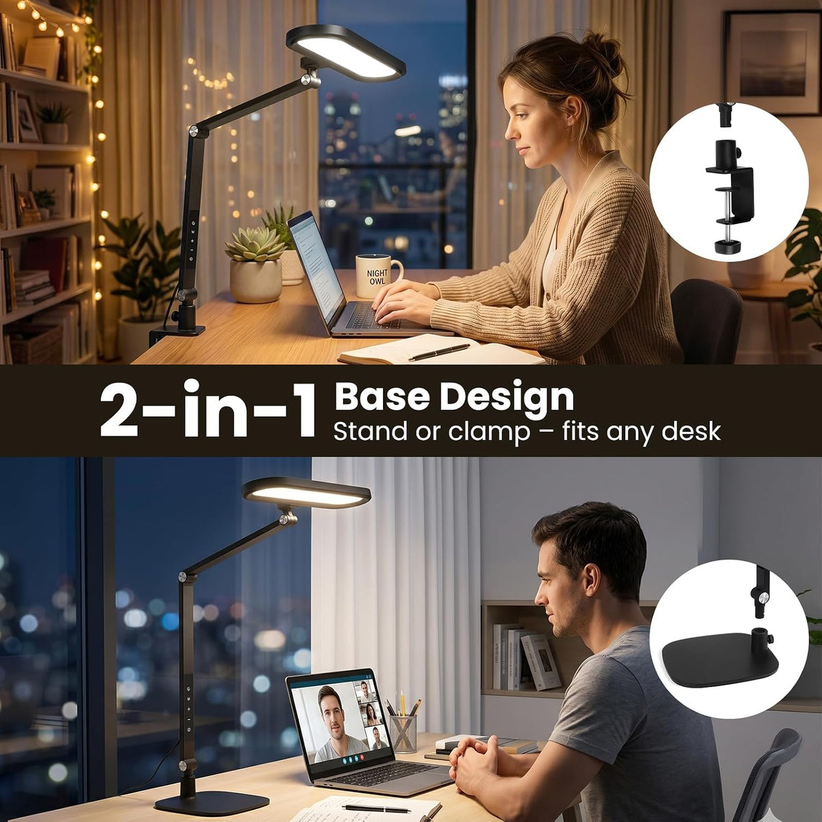 LIONVISON LED Desk Lamps for Office: Clamp & Stand Double Side Desk Light