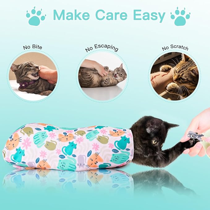 17.7" Cat Grooming Wrap, Cat Wrap for Cutting Nails, Self-Adherent Fabric Wrap for Cats, Cat Burrito Wrap Anti-Scratch, Anti-Escape, Multifunctional Swaddle Wrap Pet Tool (Orange Kitten, Medium)