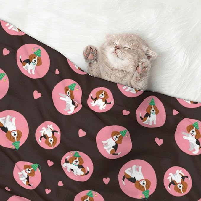 Pet Blanket for Indoor Outdoor Use, Cute Puppy with Hearts, Two Sided Reversible Plush Mat with Bumpy Dot Texture for Patios Crates Portable Bed Companion