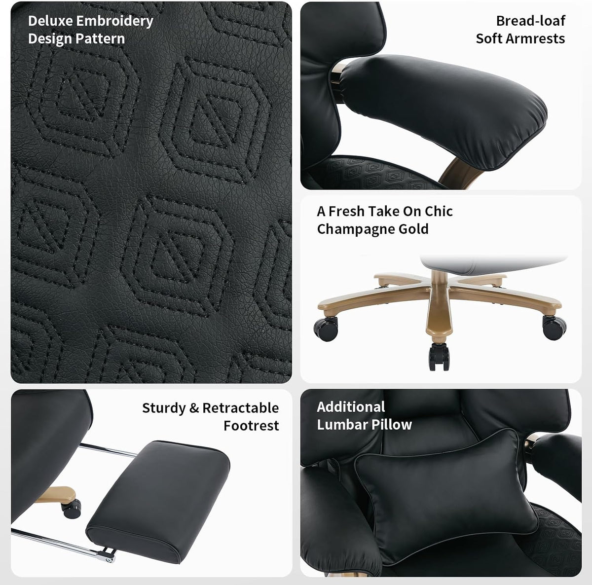 EXCEBET Big and Tall Executive Office Chair with Footrest, 400LBS Capacity Ergonomic High-Back Desk Office Chair with Lumbar Support, Padded Armrests & Thick Cushion, Black PU Leather Chairs