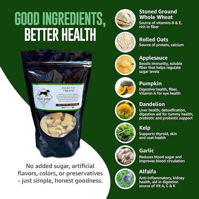 Old Dog Cookie Company All Natural Diabetic Dog Treats – Vet Approved Dog Snacks | Best Healthy Chews for Dogs, Top Treat for Dogs | Low Glycemic, Supports Healthy Blood Sugar | 10 oz