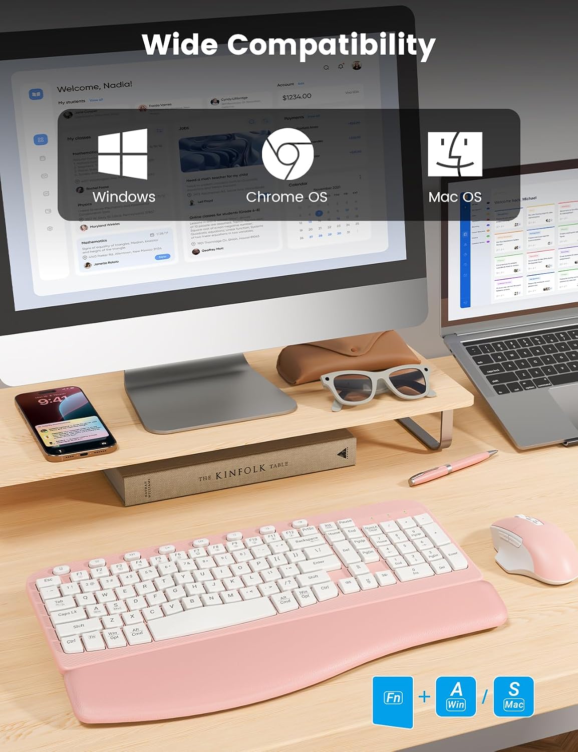 SABLUTE Wireless Keyboard and Mouse Combo with Ergonomic Wave Key