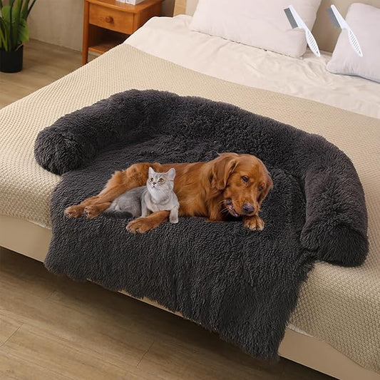 Dream Cloud Pet Sofa Bed for Dogs Cats, 2026 Washable Removable Calming Fluffy Plush Mat for Furniture Protector, Long Fur Non-Slip, for Small/Medium/Large Home Pets (Black, M: 33.5 * 28.3IN)