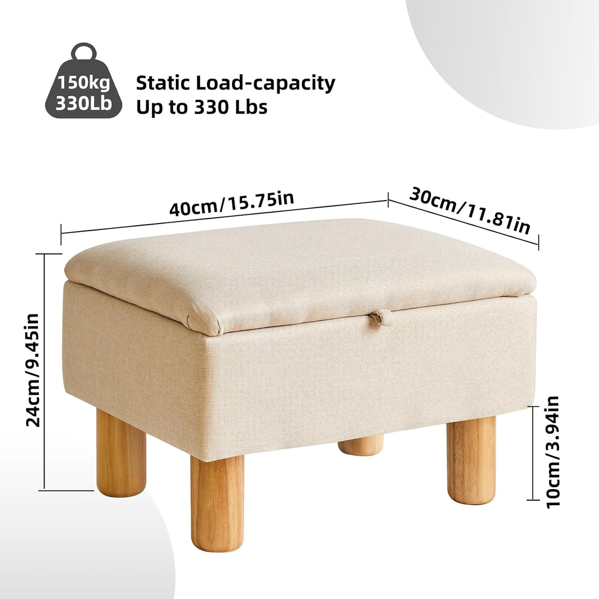 Aibiju Ottoman with Storage, Small Foot Rest for Couch 16x12x9.5inch, Safety Hinge Flip Top Foot Stool Ottoman Load up to 330lb for Living Room Dorm Beige YD-JD1361