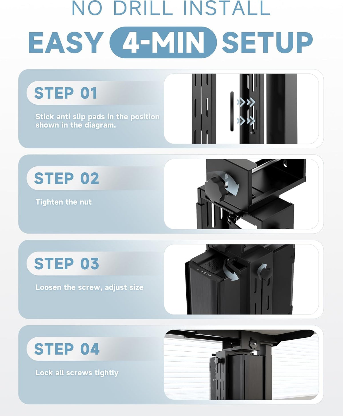 Under Desk PC Mount, No Drill Clamp On Computer Mount for Standing Desk