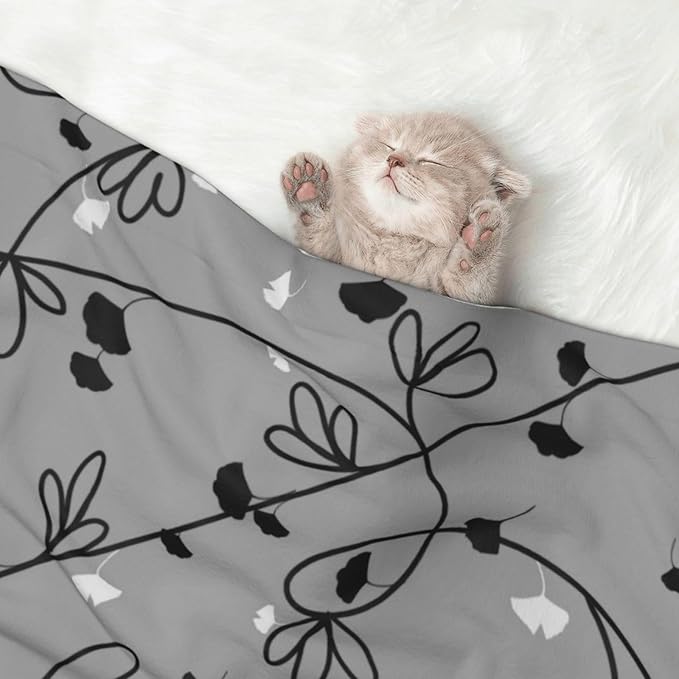 Floral Throw Blanket - Ginkgo Leaf Vine Blanket for Dog Cat Pet Blankets 40x30 for Couch Sofa Bed