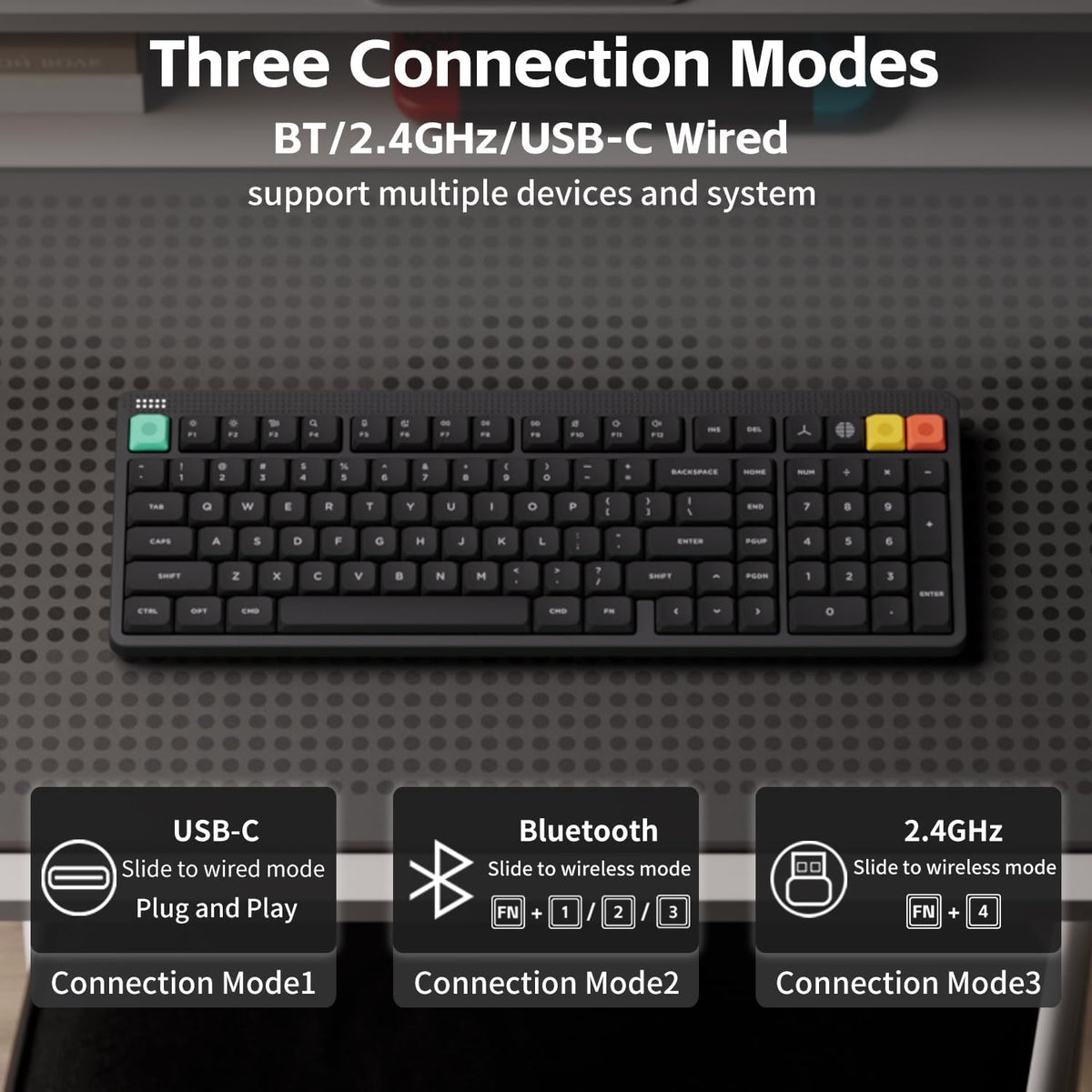 nuphy Node100 Wireless Mechanical Keyboard, Hot Swappable Custom Low Profile Keyboard, 103 Keys Computer Gaming Keyboards, Supports Touch Gestures, PBT Keycaps, RGB Backlit, Bluetooth/2.4GHz/USB-C