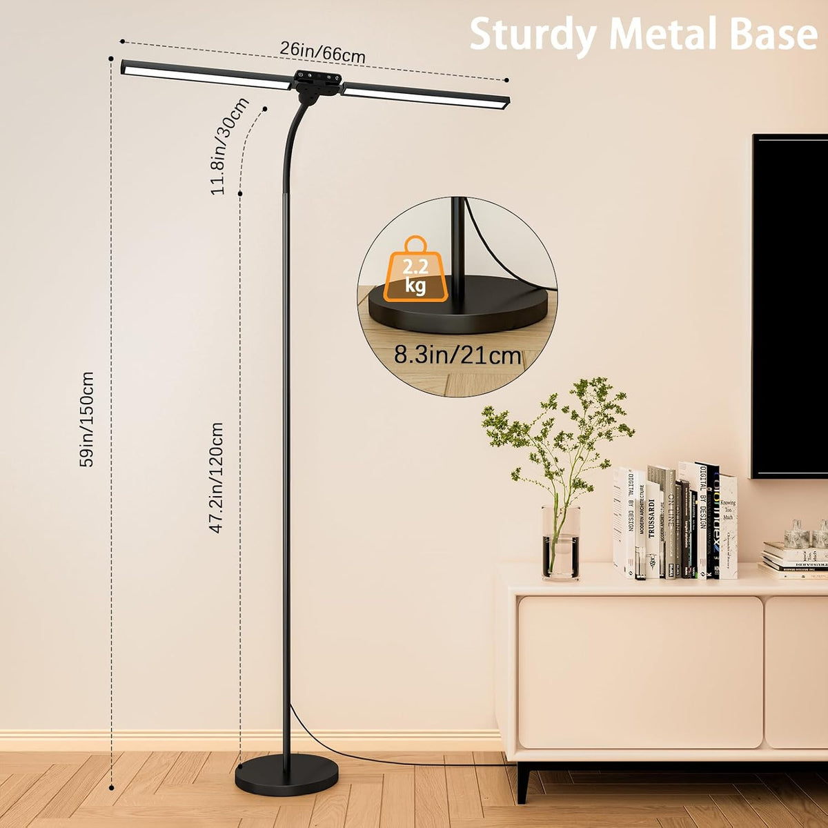 SIBRILLE LED Floor Lamp, 24W Dual Head Dimmable Standing Lamp with Remote & Touch Control, Adjustable Gooseneck, 3000K-6500K Modern Reading Lamp for Living Room, Bedroom, Office & Crafts