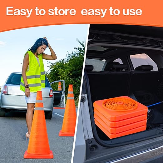 [8 Pack]28 Inch Collapsible Traffic Safety Cones - Parking Cones with Reflective Collars, Orange Safety Cones for Parking lot, Driveway, Driving Training etc