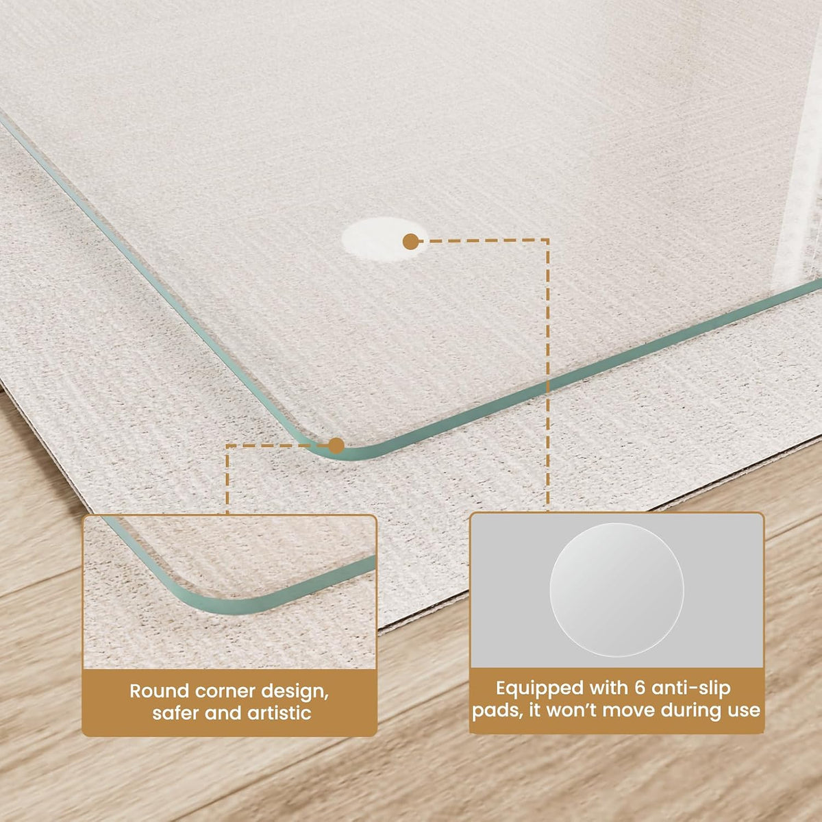 36"x46" Tempered Glass Chair mat for Carpet