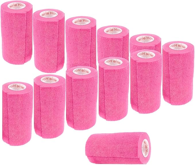 3 Inch Vet Wrap Tape Bulk (Neon Pink) (Pack of 12) Self Adhesive Adherent Adhering Flex Bandage Grip Roll for Dog Cat Pet Horse
