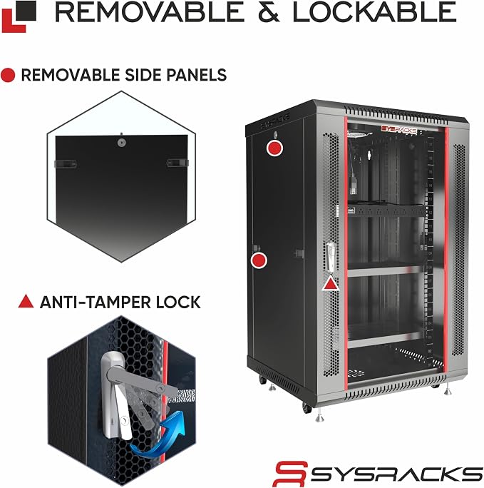 Sysracks 18U Wall Mount Server Rack Cabinet, 19” Locking Network Rack, 24” Deep