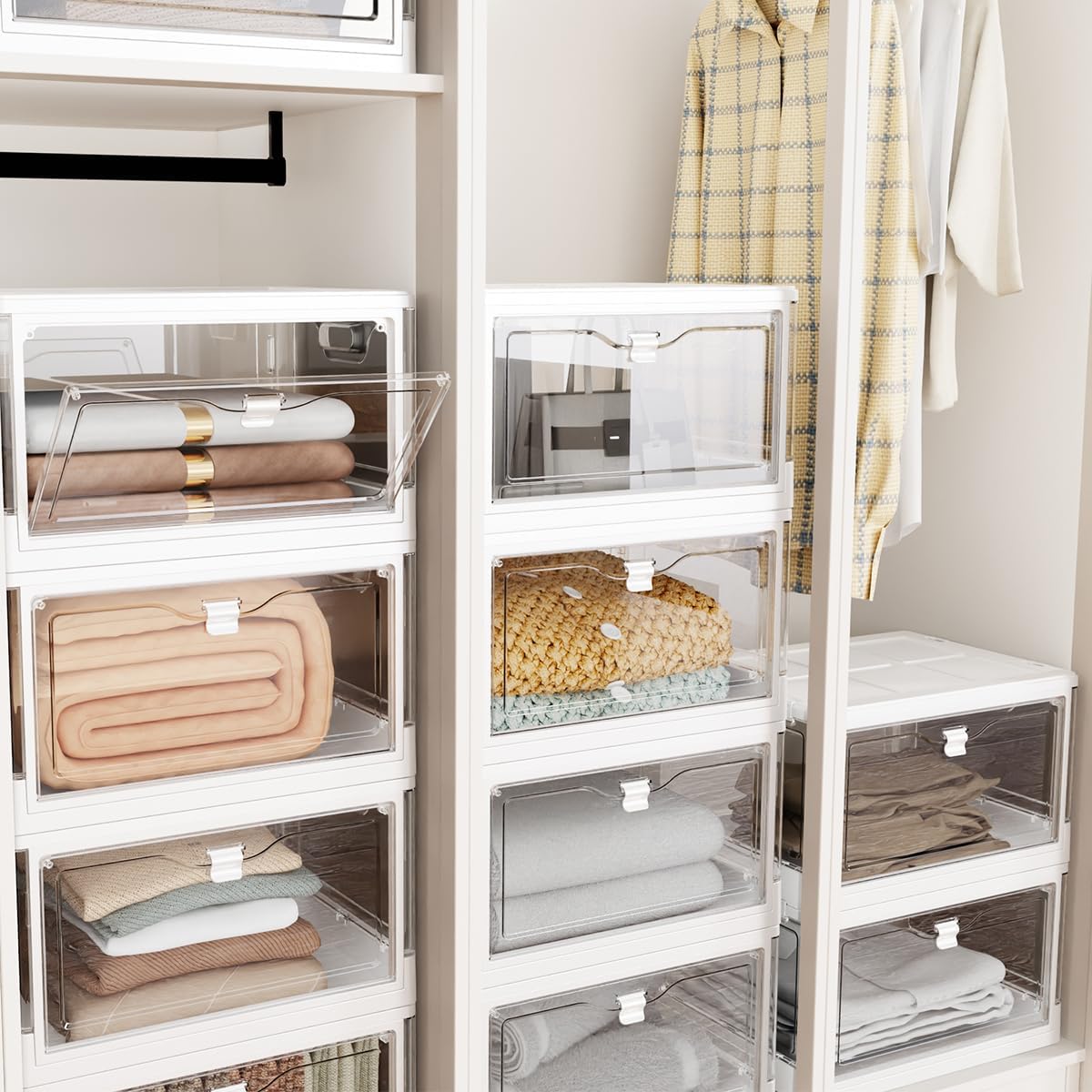 Vaela Stackable Plastic Storage Bins with Lids,24QT Foldable Closet Organizers and Storage,3-Pack Storage Organizer, for Bedrooms, Living Rooms, Study